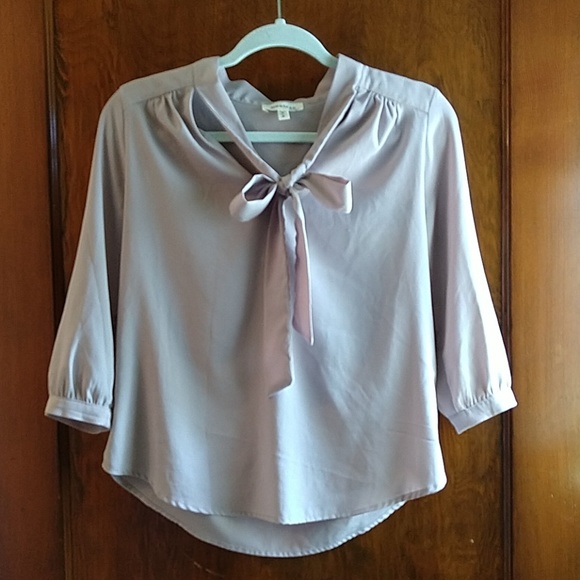 Monteau Tops - Light dusty pink bow necked top